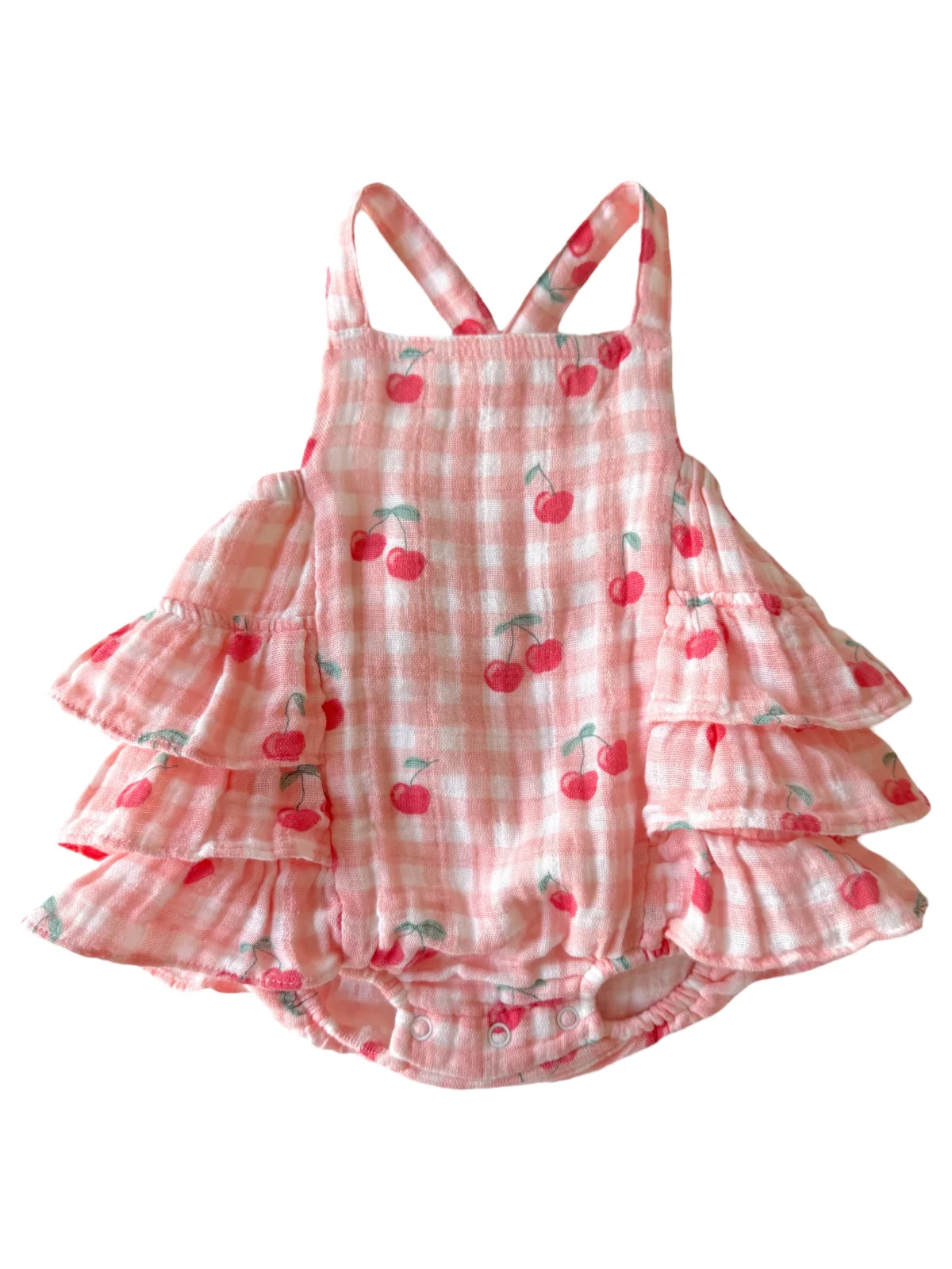 Gingham Cherries / Muslin Ruffle Sunsuit - Image 2