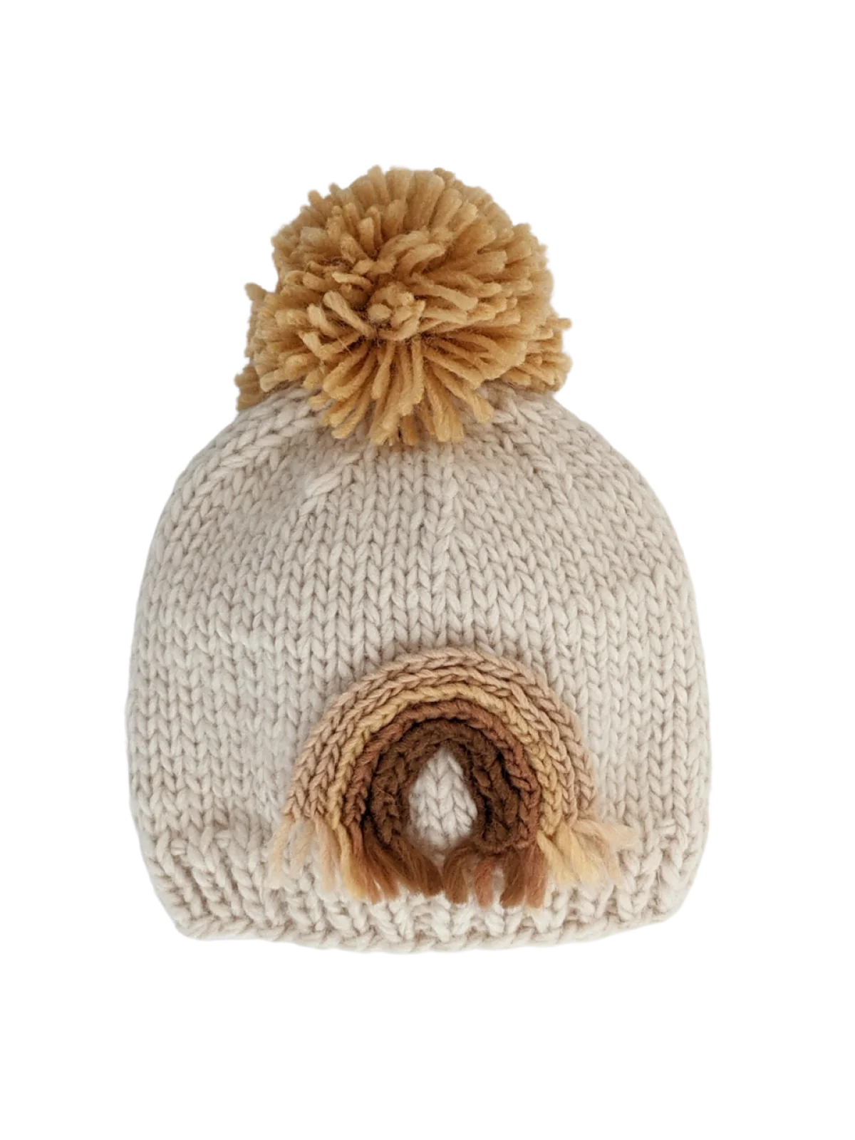 Gold Rainbow Knit Pom Hat - Image 3