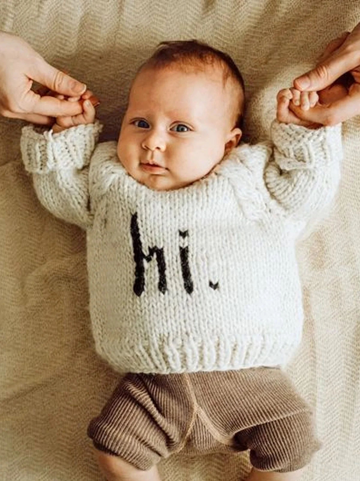 Hi. Crew Neck Garter Stitch Sweater, Black on Natural - Image 3