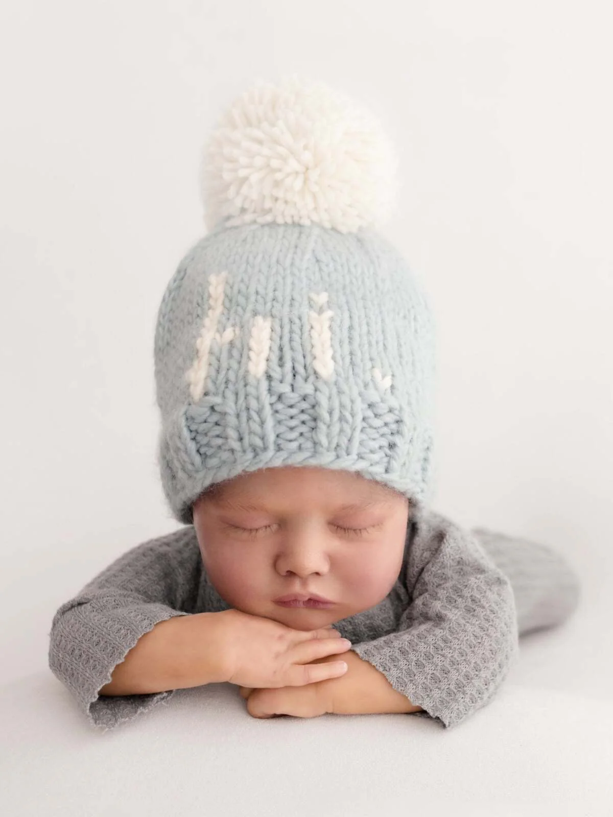 "Hi." Knit Beanie, Surf Blue - Image 3