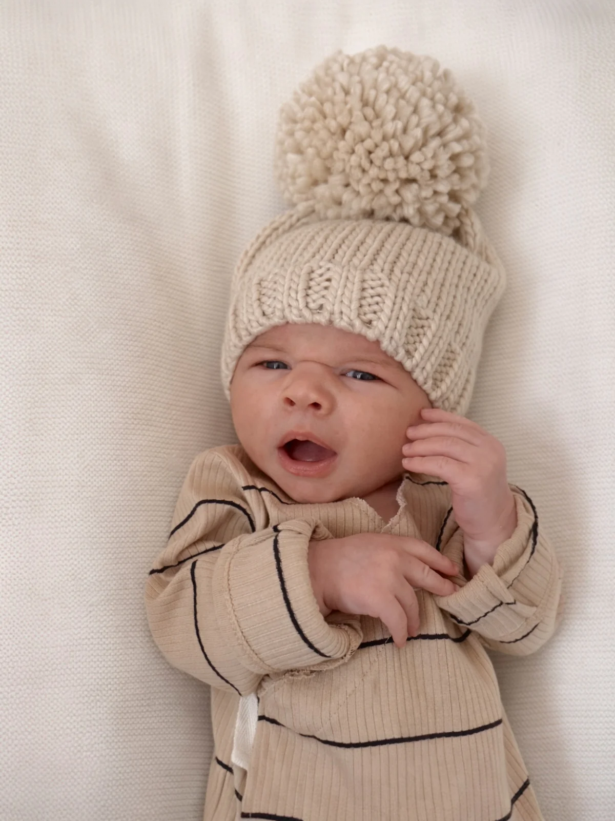 Jumbo Pom Knit Hat, Oat - Image 2