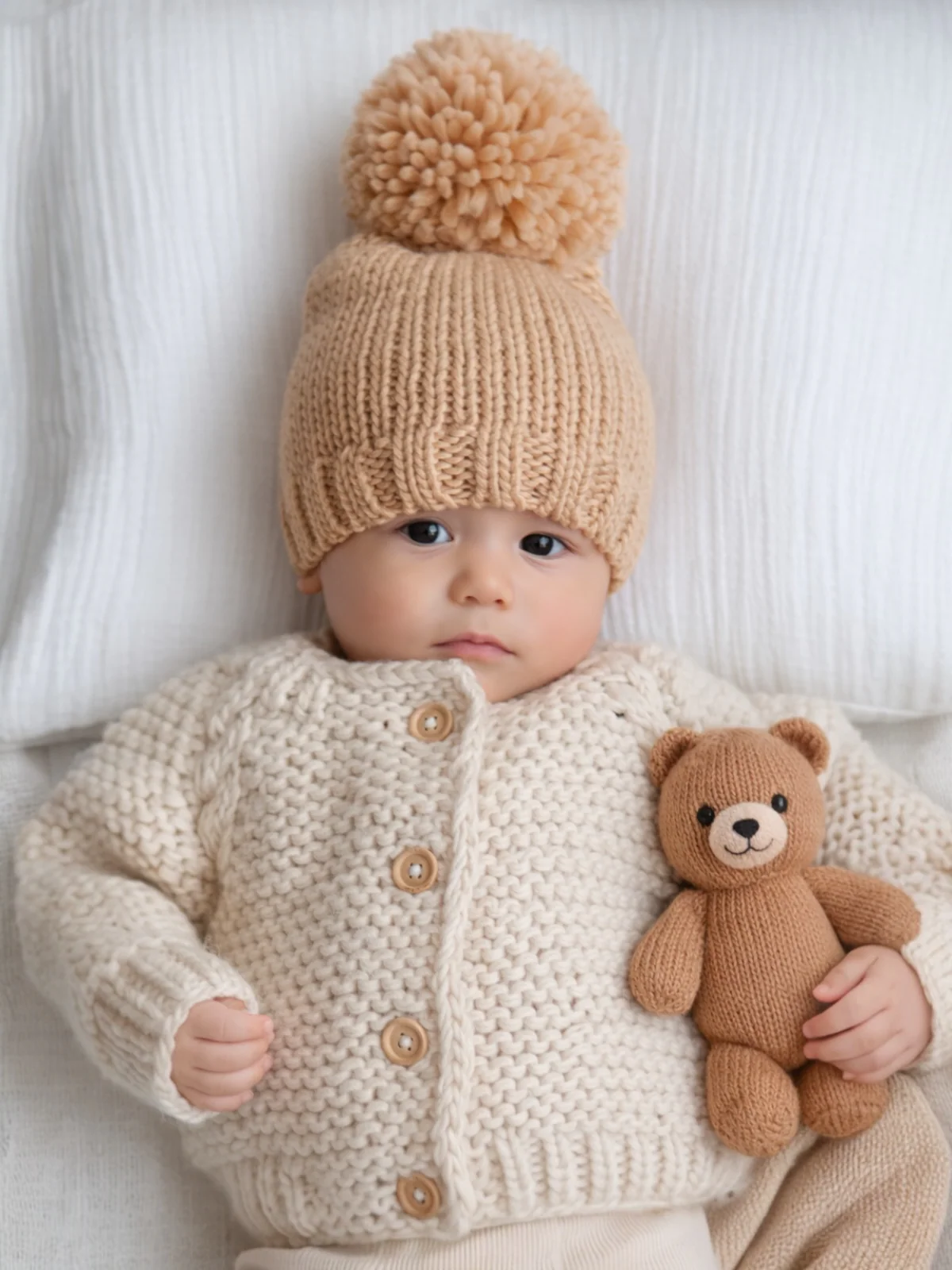 Jumbo Pom Knit Hat, Tan - Image 2