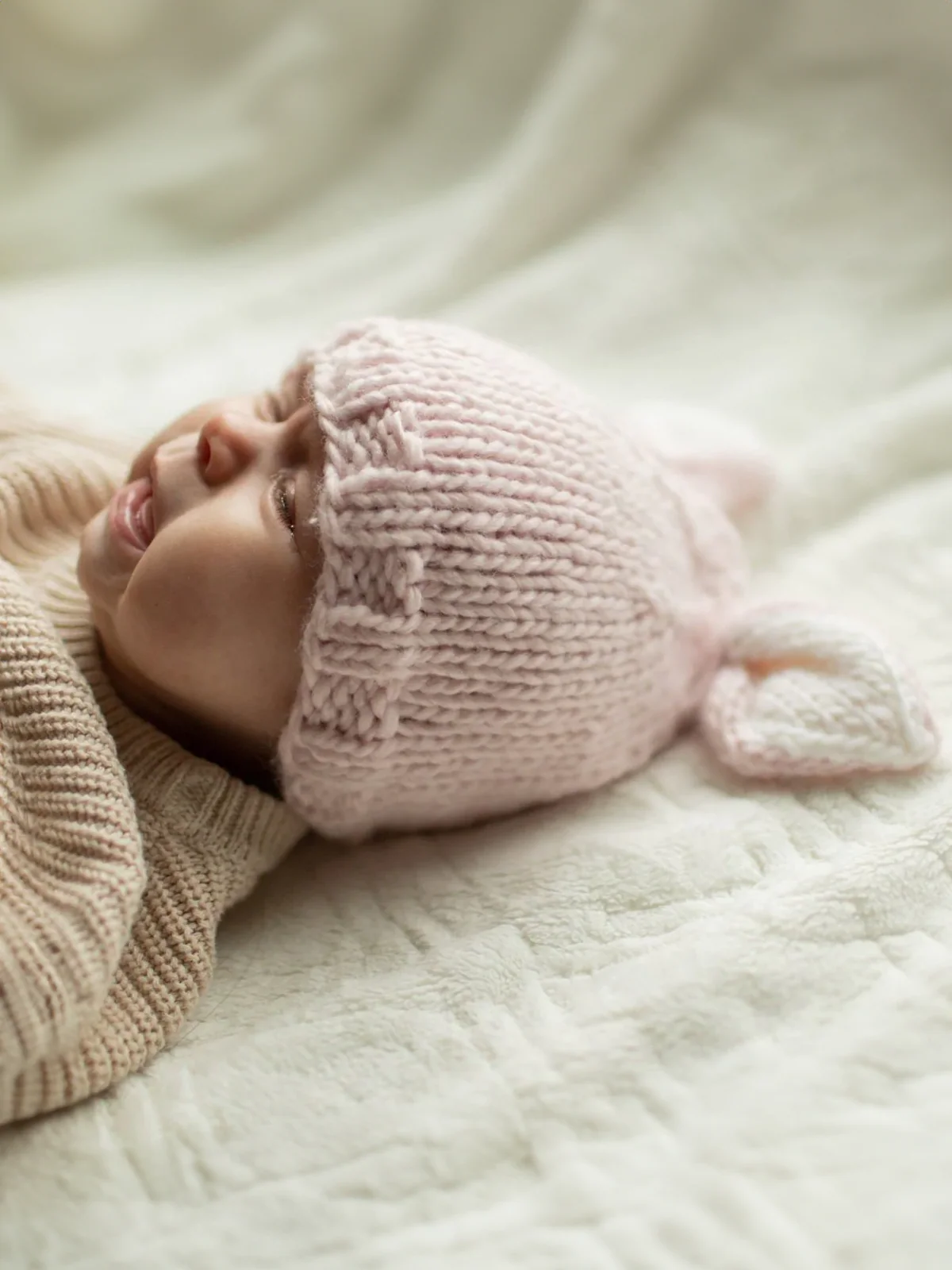 Knit Bunny Hat, Blush - Image 3