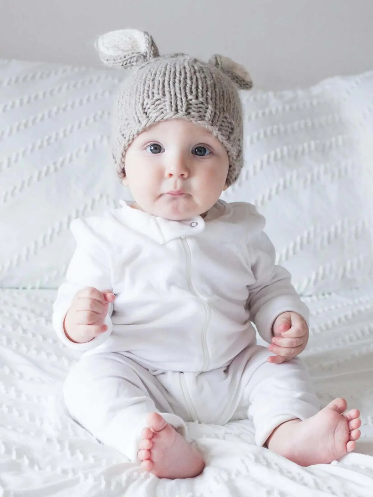 Knit Bunny Hat, Pebble - Image 2