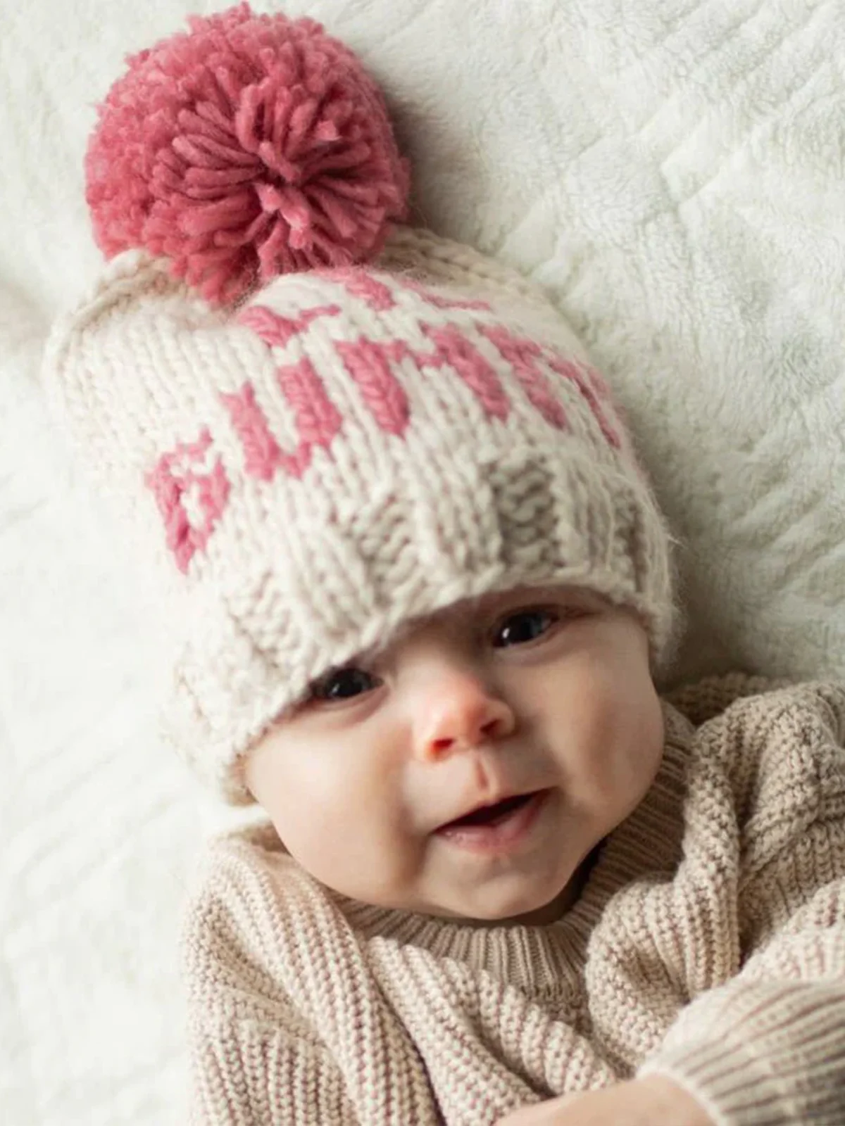 Knit Pom Hat, Lil Bunny Pink - Image 3