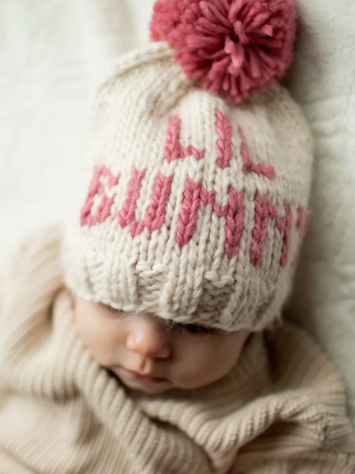 Knit Pom Hat, Lil Bunny Pink - Image 4