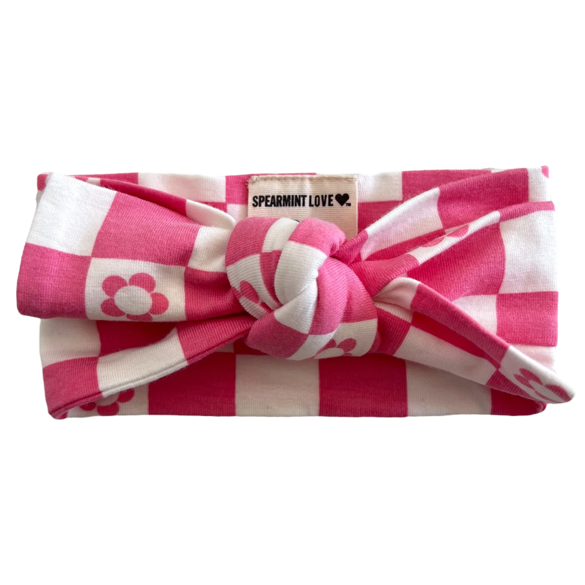 Knot Bow, Pink Flower Checkerboard - Image 2