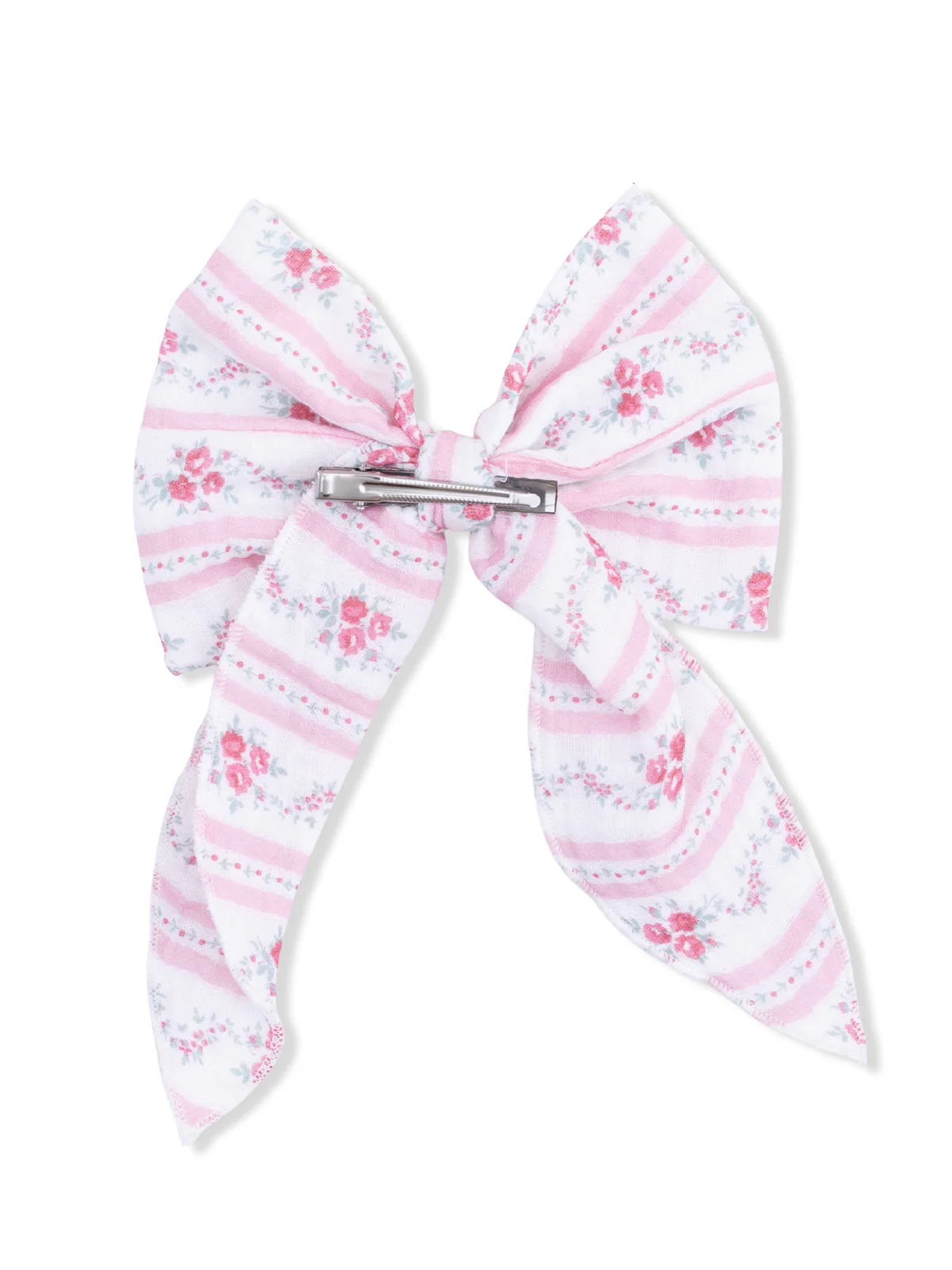 Large Bow Hair Clip, Winding Roses Stripe - Image 2