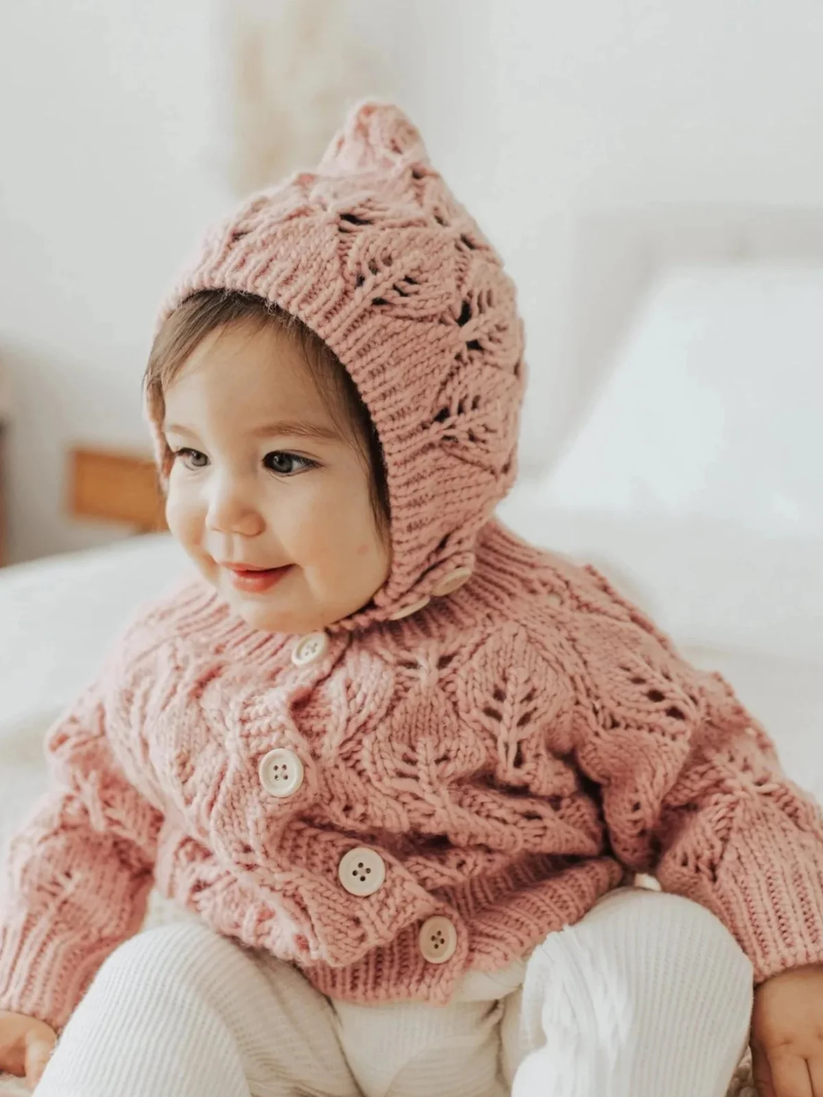 Leaf Lace Bonnet, Rosy - Image 3
