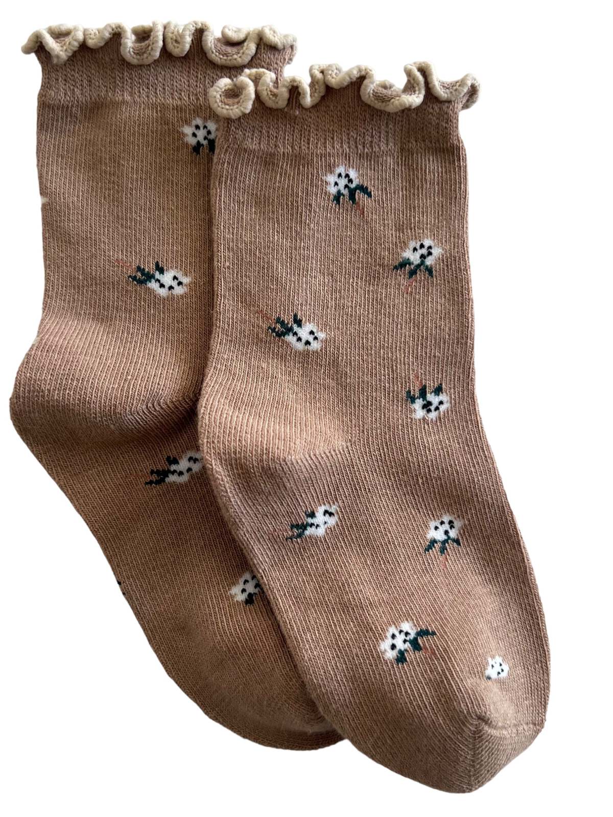 Lettuce Edge Socks, Beige Flower