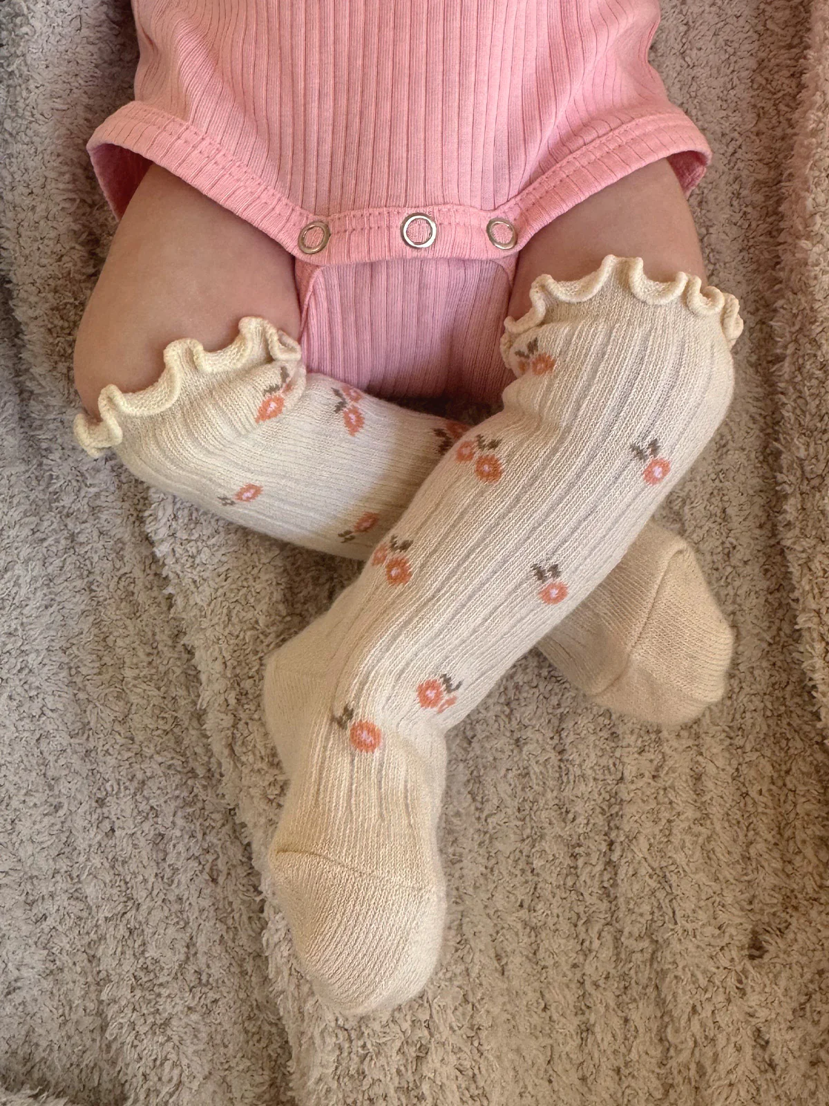 Lettuce Edge Socks, Ivory/Pink Floral