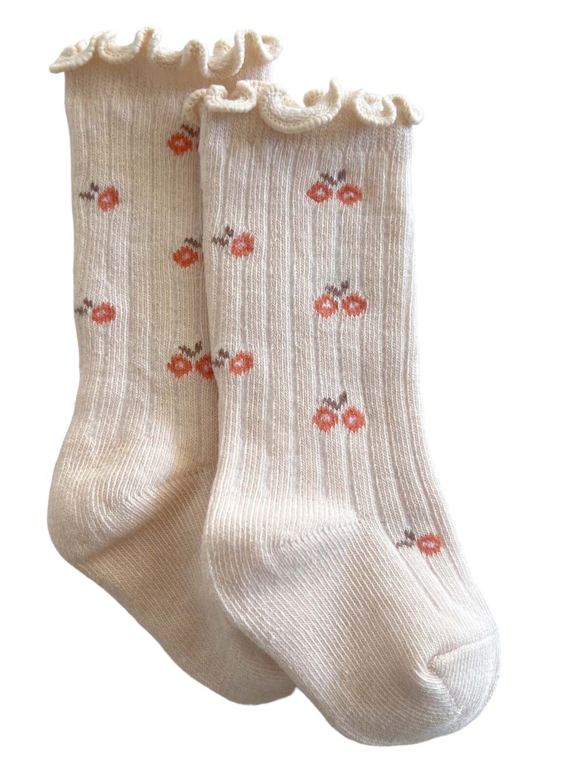 Lettuce Edge Socks, Ivory/Pink Floral - Image 2