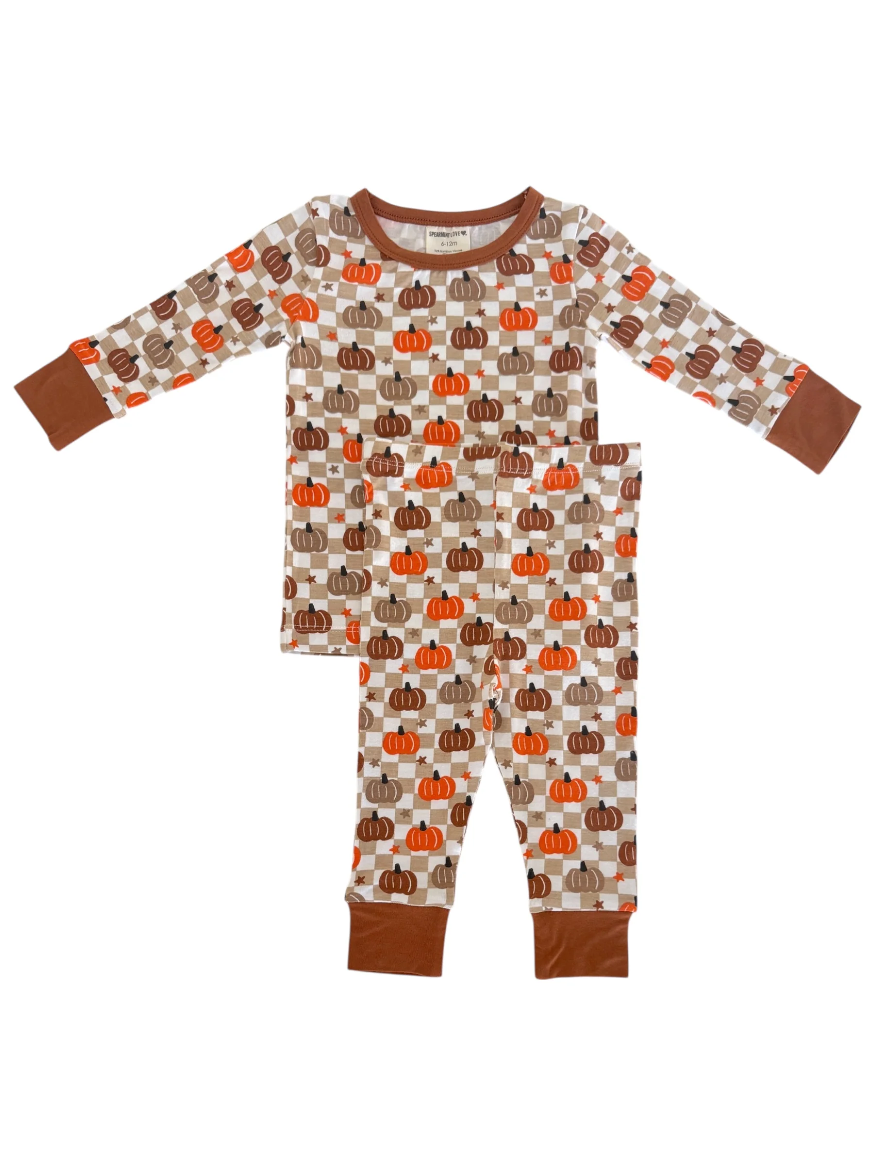 Long Sleeve 2-Piece Set, Pumpkin Checkerboard - Image 2