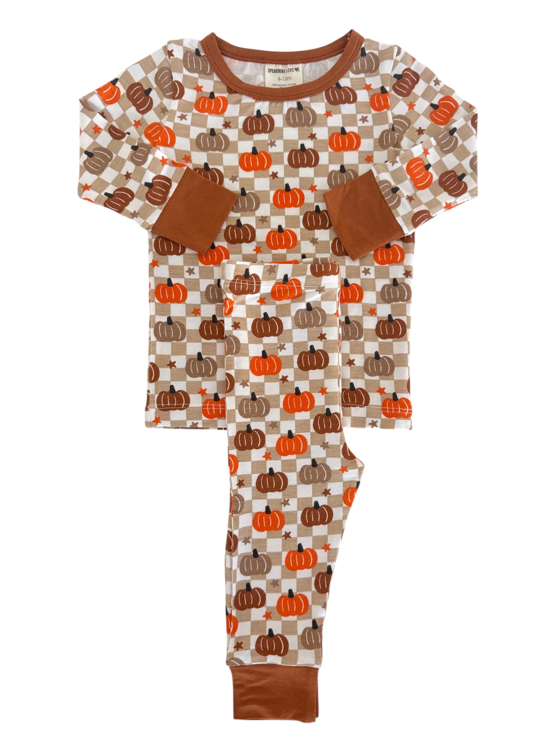 Long Sleeve 2-Piece Set, Pumpkin Checkerboard - Image 3