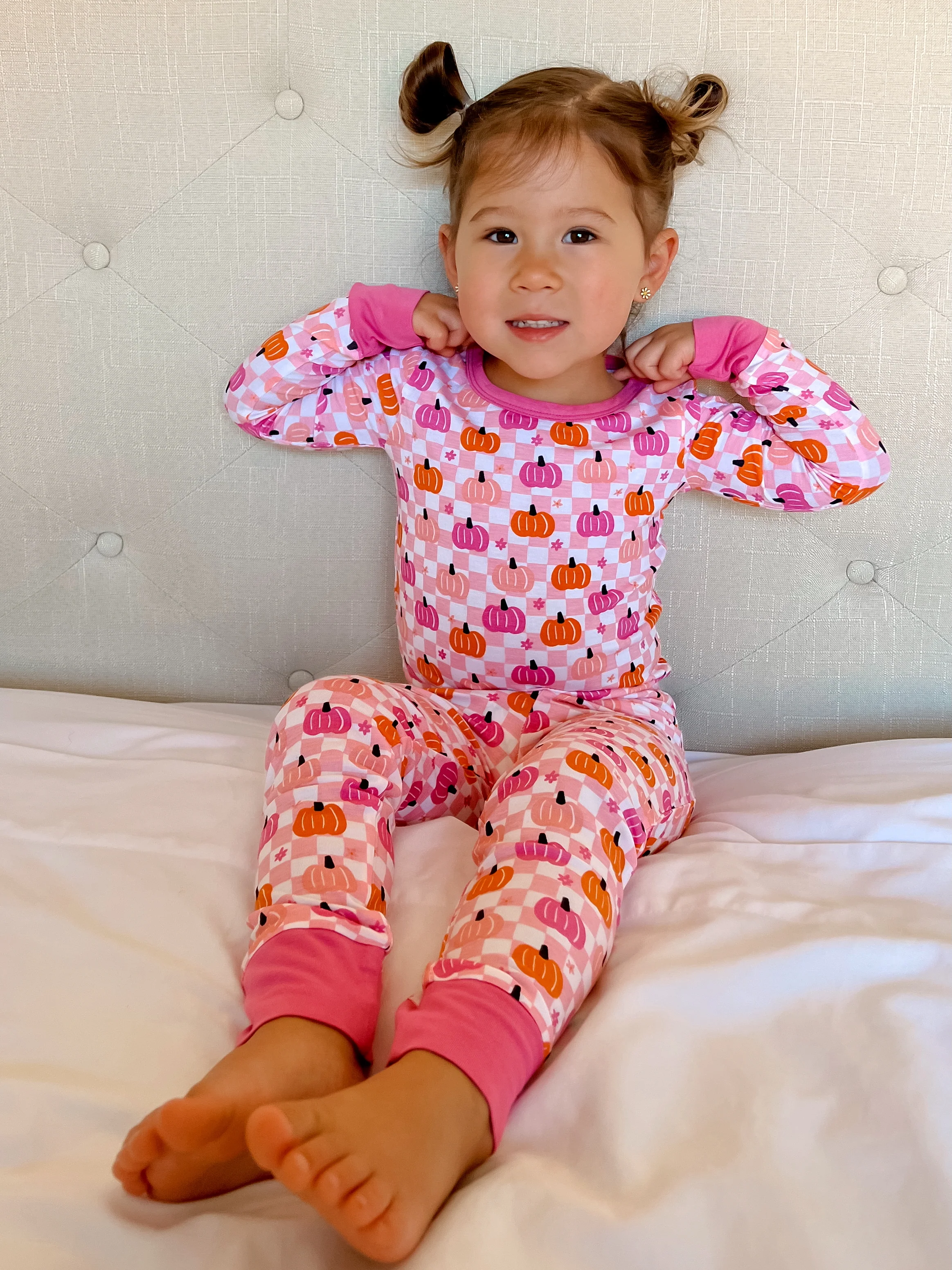 Long Sleeve 2-Piece Set, Pumpkin Checkerboard Pink - Image 2