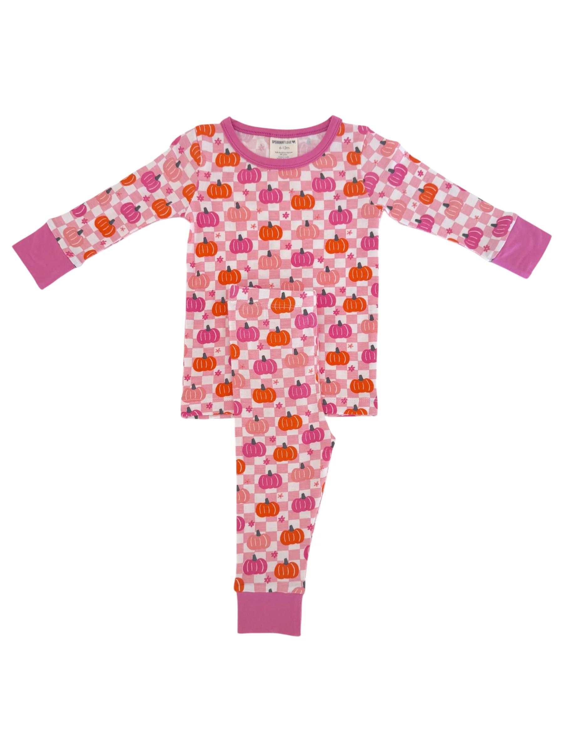 Long Sleeve 2-Piece Set, Pumpkin Checkerboard Pink - Image 5