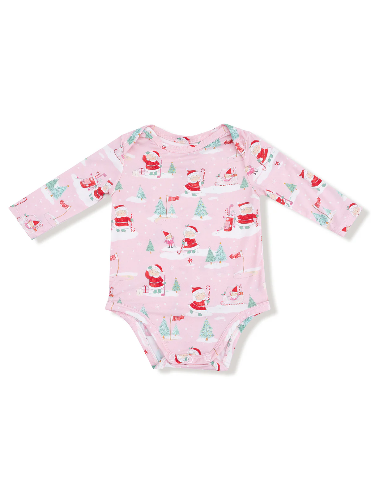 Long Sleeve Bodysuit, Golfing Mrs. Claus and Elves
