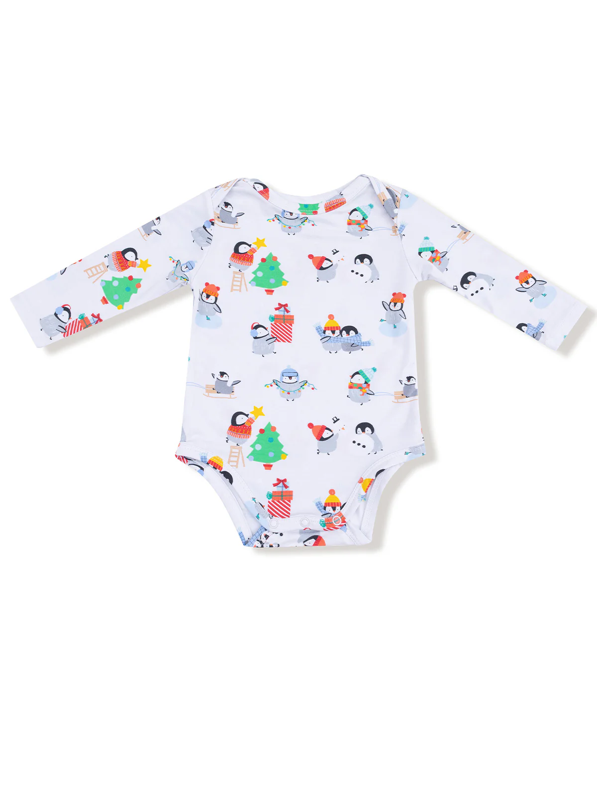 Long Sleeve Bodysuit, Holiday Penguins
