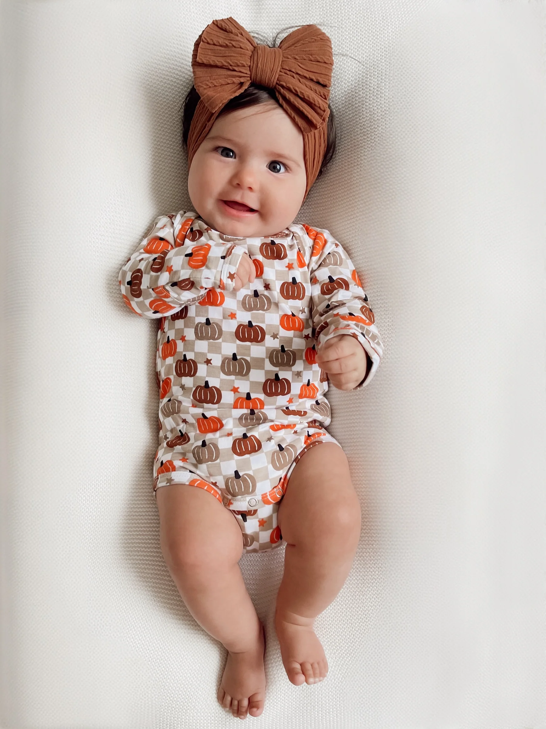 Long Sleeve Bodysuit, Pumpkin Checkerboard - Image 4