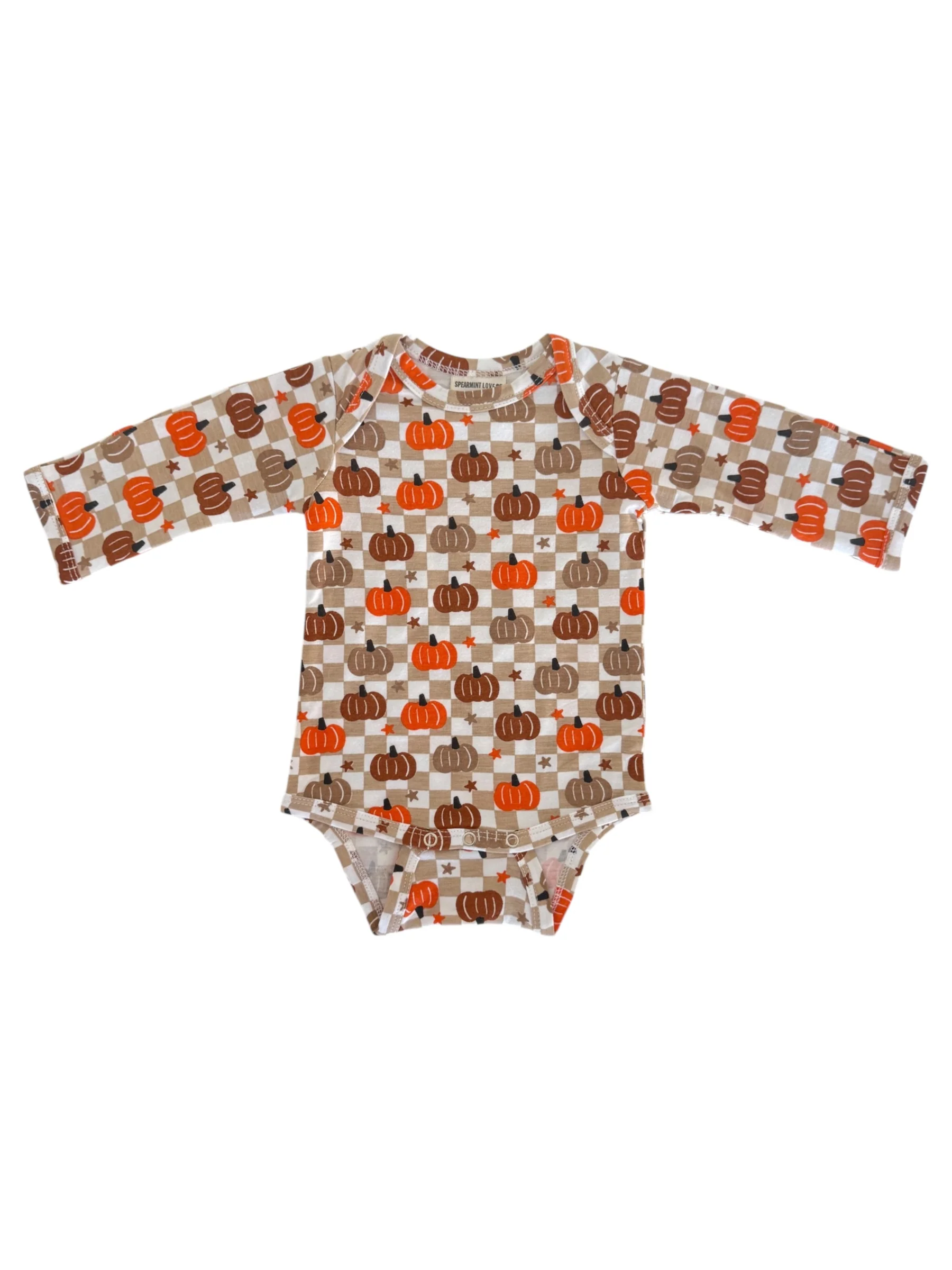 Long Sleeve Bodysuit, Pumpkin Checkerboard - Image 5