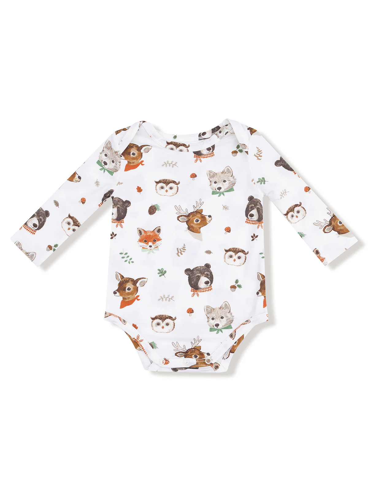 Long Sleeve Bodysuit, Woodland Animal Faces
