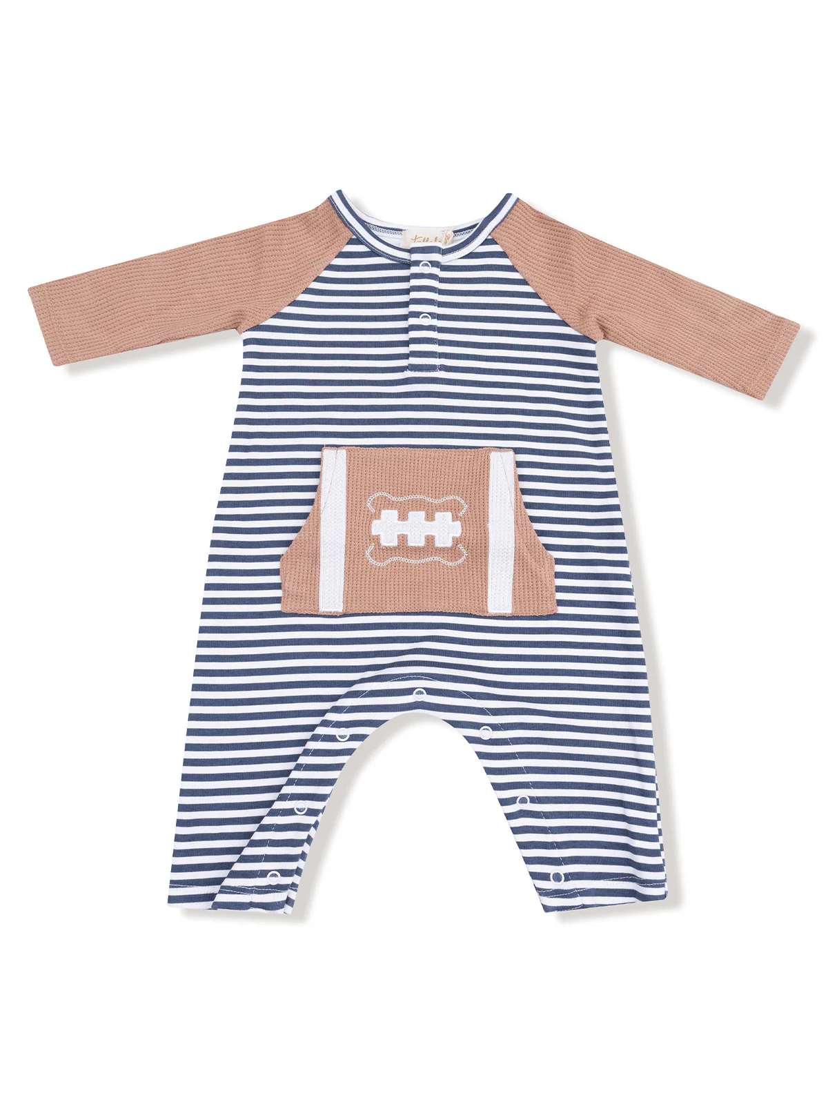 Long Sleeve Henley Romper, Football Stripe