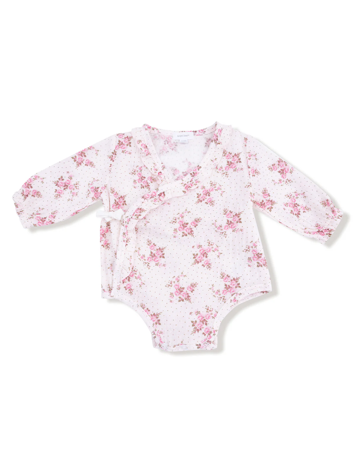 Long Sleeve Kimono Ruffle Bodysuit, Belle Rosette Dot