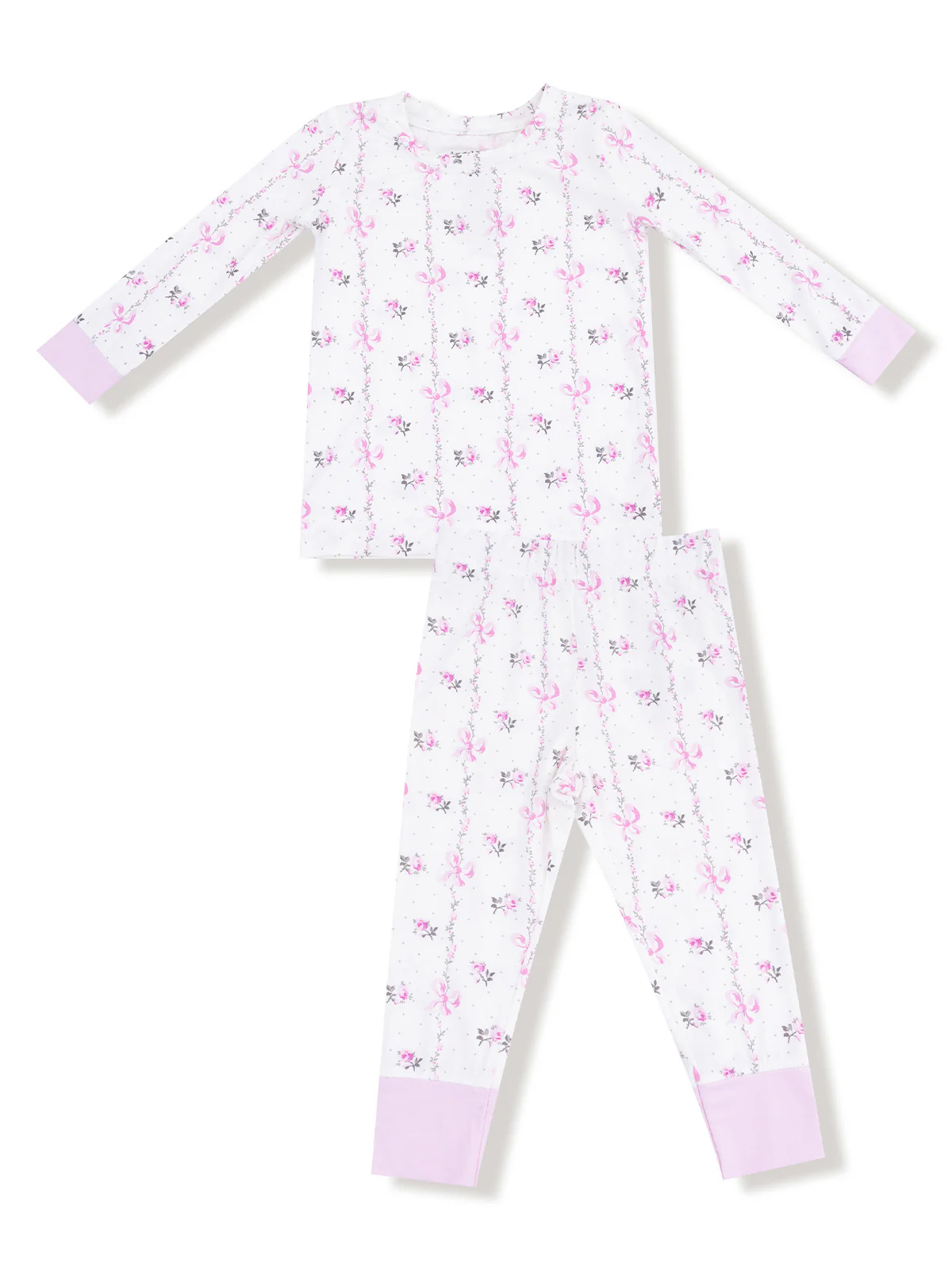 Long Sleeve Loungewear Set, Dainty Buds and Bows Stripe