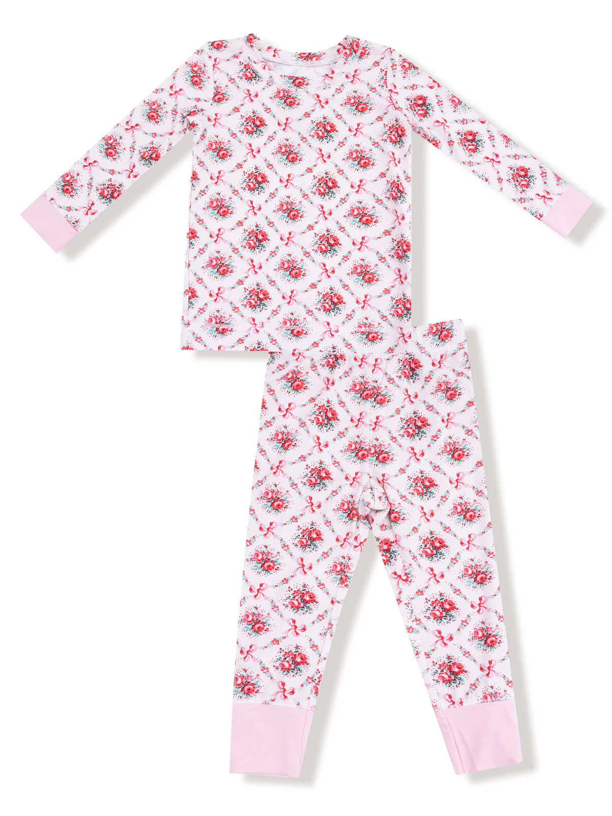 Long Sleeve Loungewear Set, Rose Bow Lattice