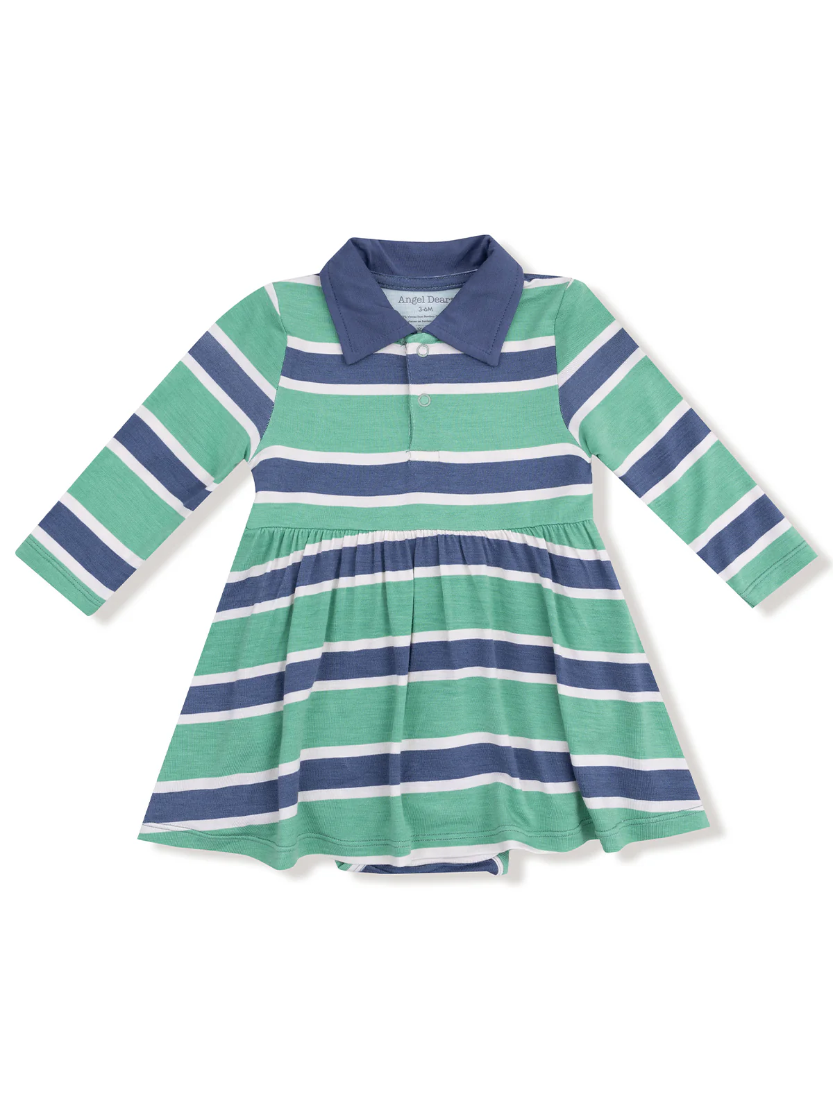Long Sleeve Polo Bodysuit Dress, Rugby Stripe