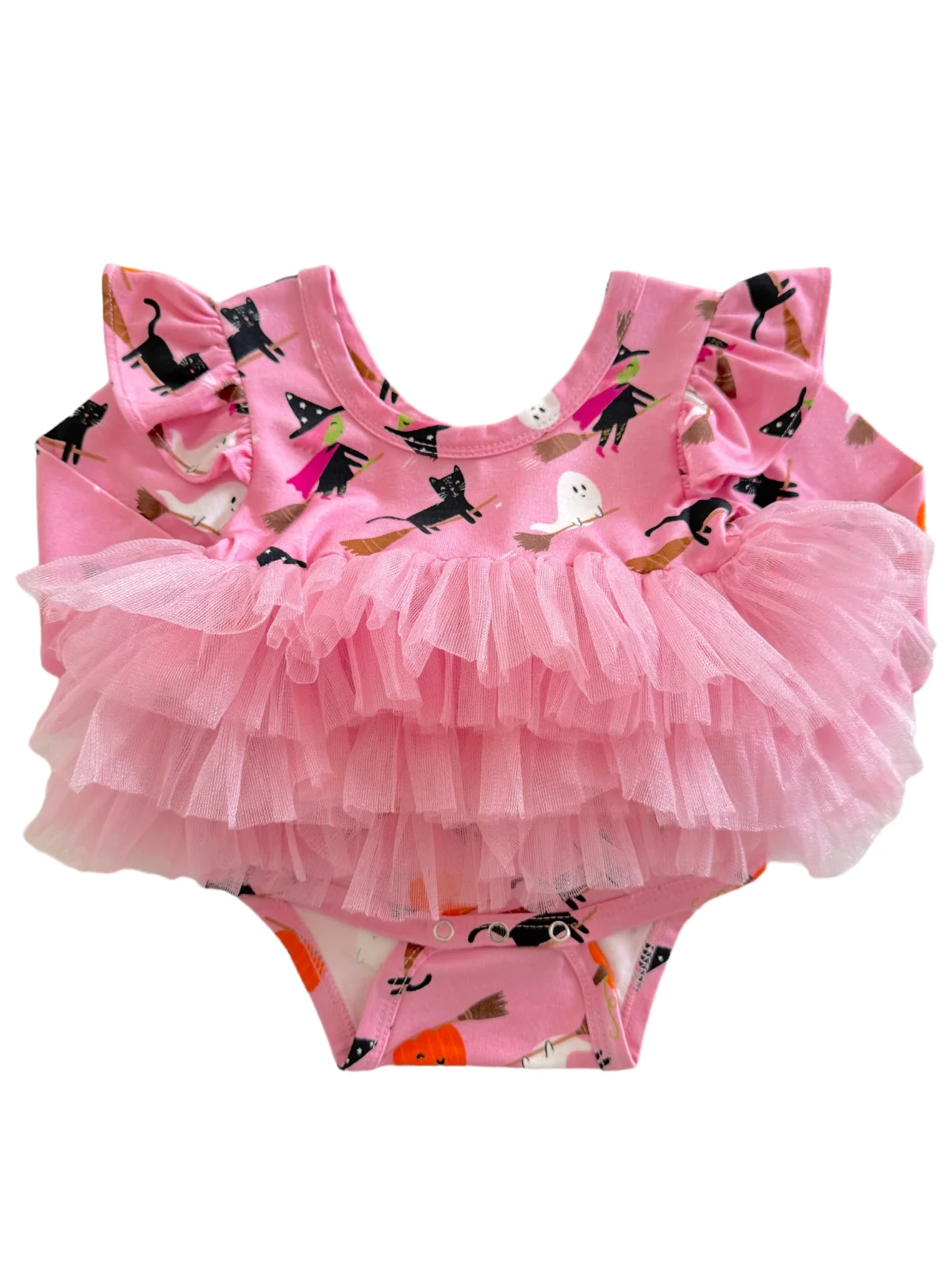 Long Sleeve Tutu Bodysuit, Broomstick Friends Pink - Image 2