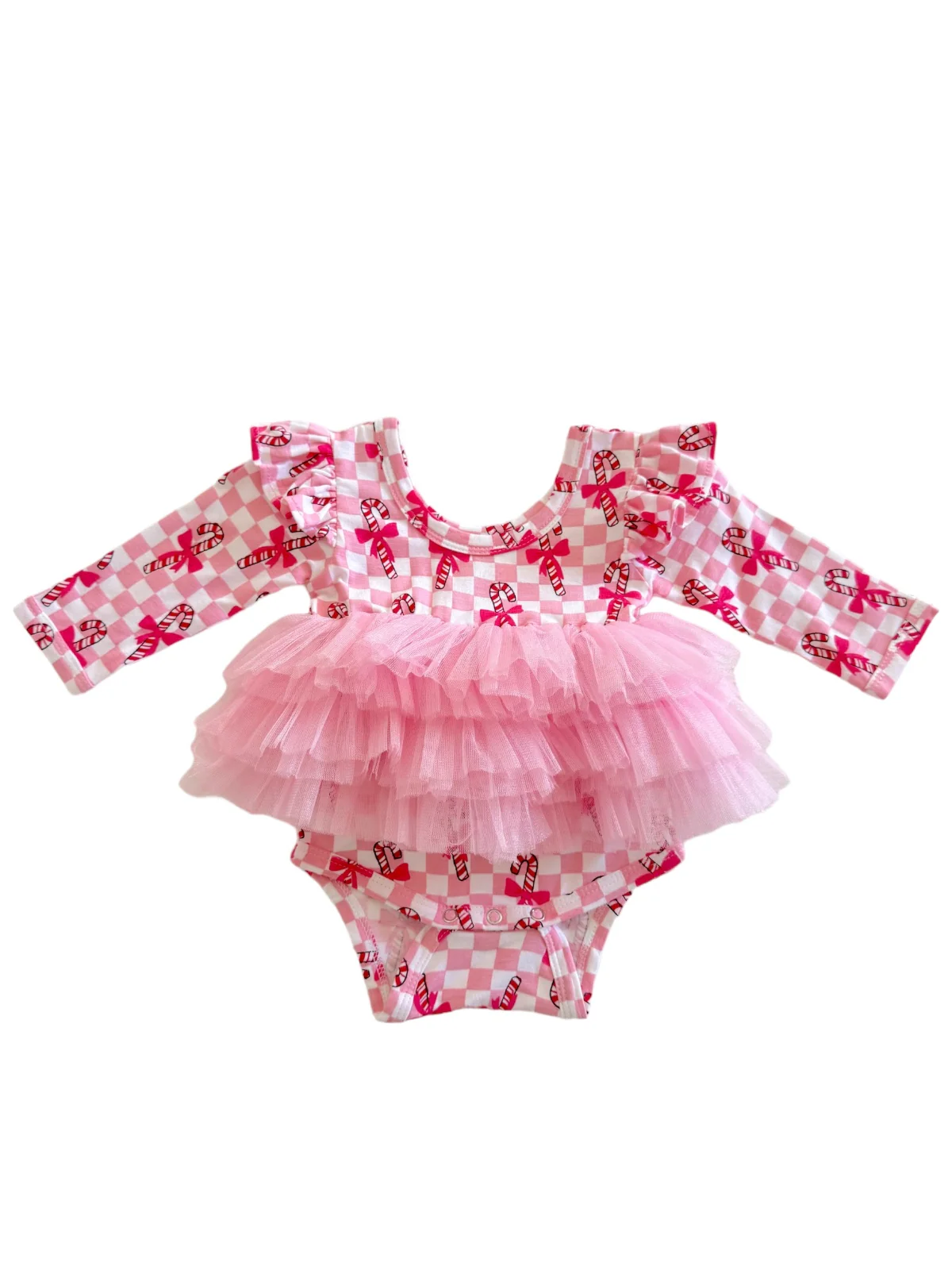Long Sleeve Tutu Bodysuit, Cotton Candy Candy Cane - Image 2
