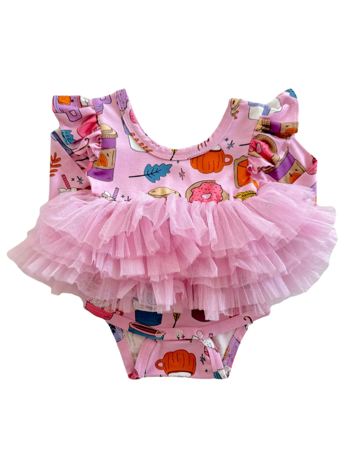 Long Sleeve Tutu Bodysuit, Pumpkin Spice Latte Pink - Image 2