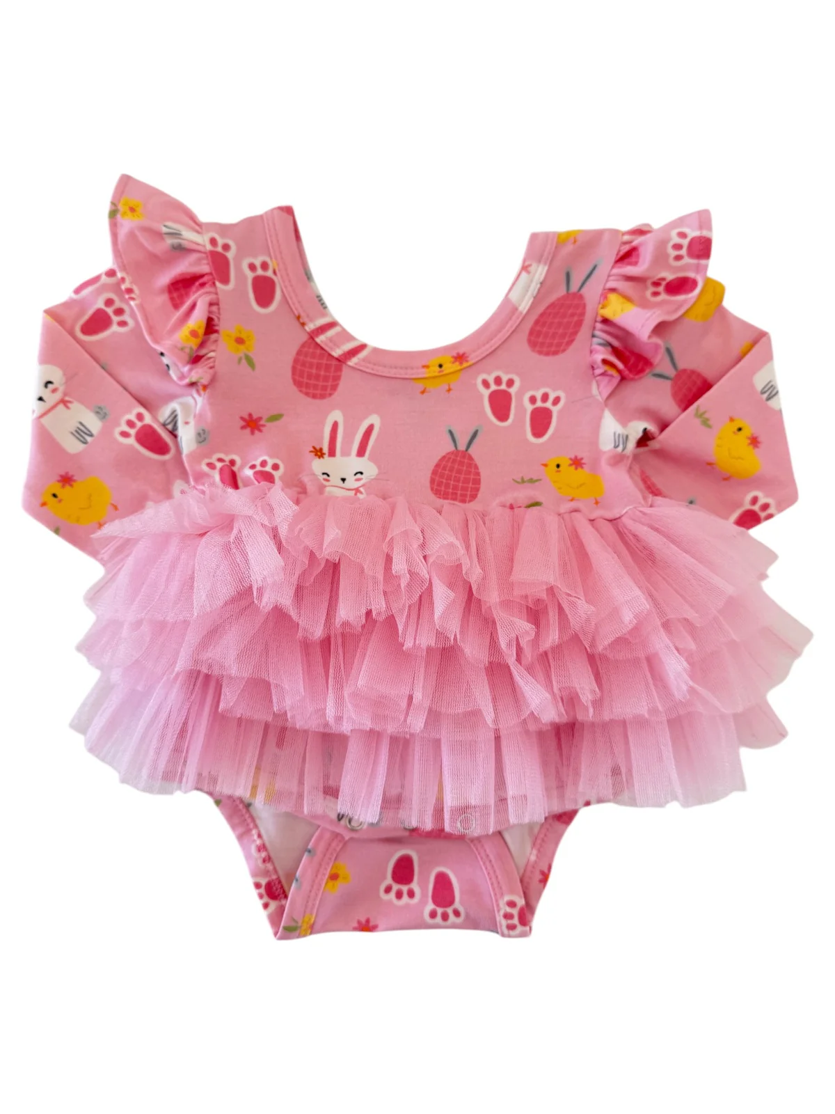 Long Sleeve Tutu Bodysuit, Pink Easter Bunny - Image 2