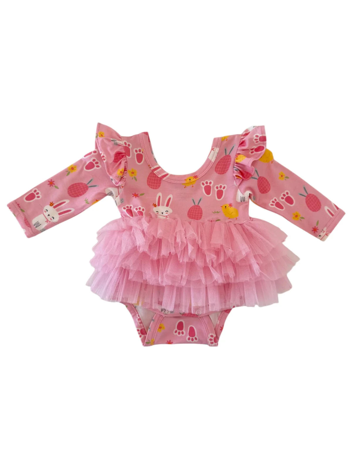 Long Sleeve Tutu Bodysuit, Pink Easter Bunny - Image 3
