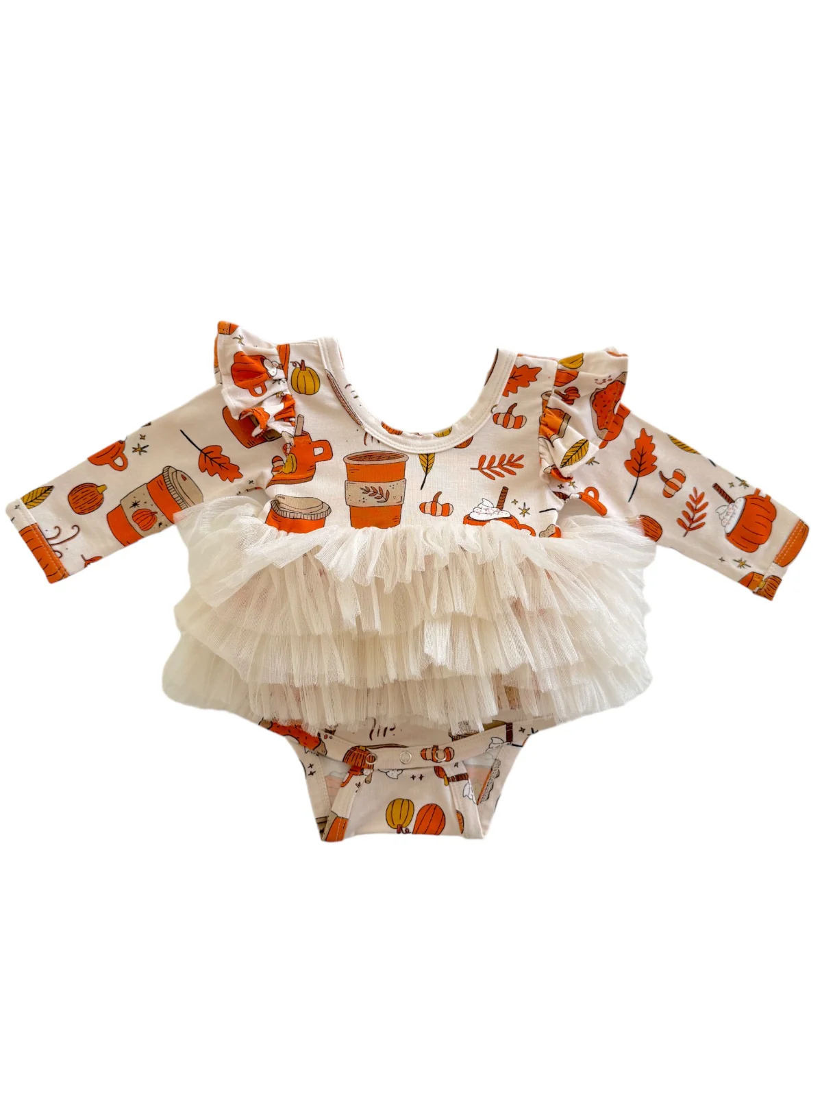 Long Sleeve Tutu Bodysuit, Pumpkin Spice Latte - Image 3