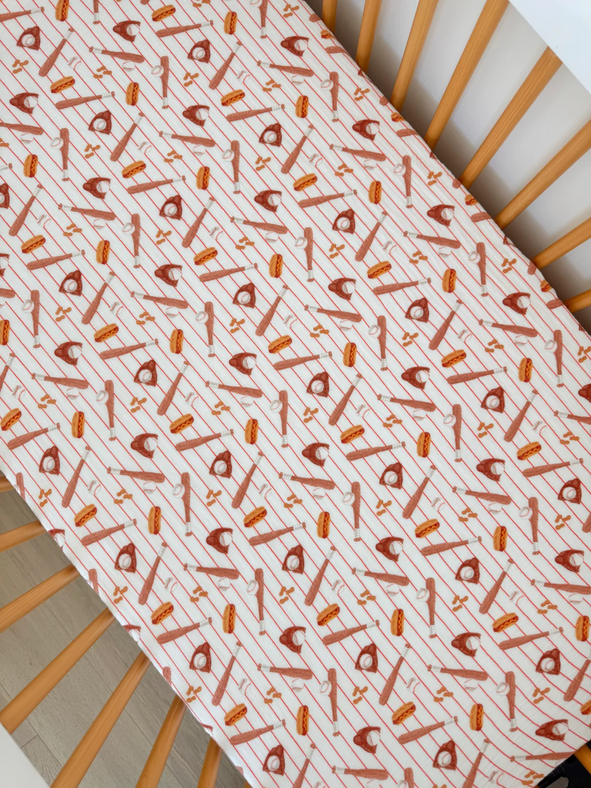 Muslin Crib Sheet, Baseball Game - Image 3