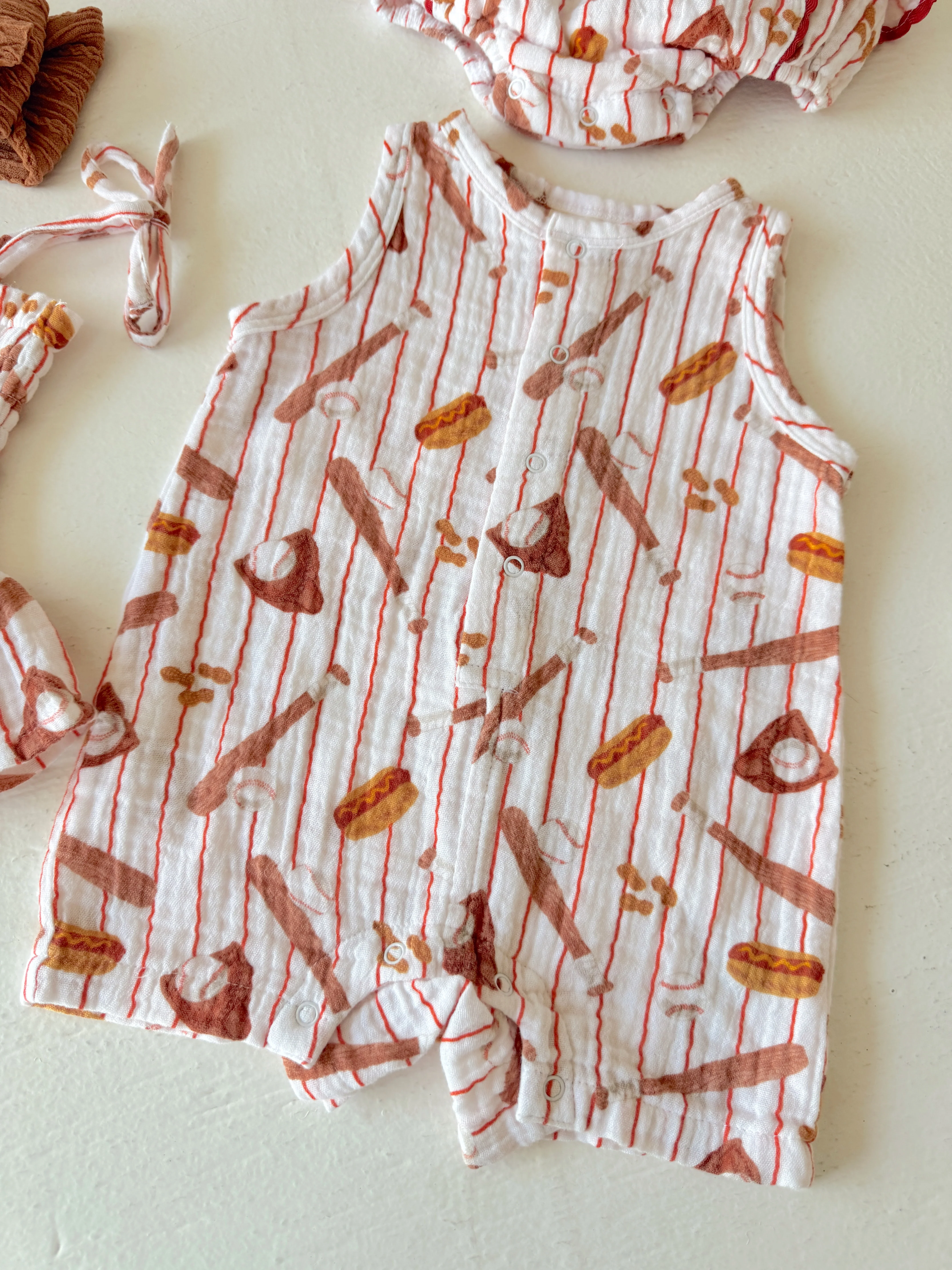 Muslin Shortie Romper, Baseball Game - Image 4