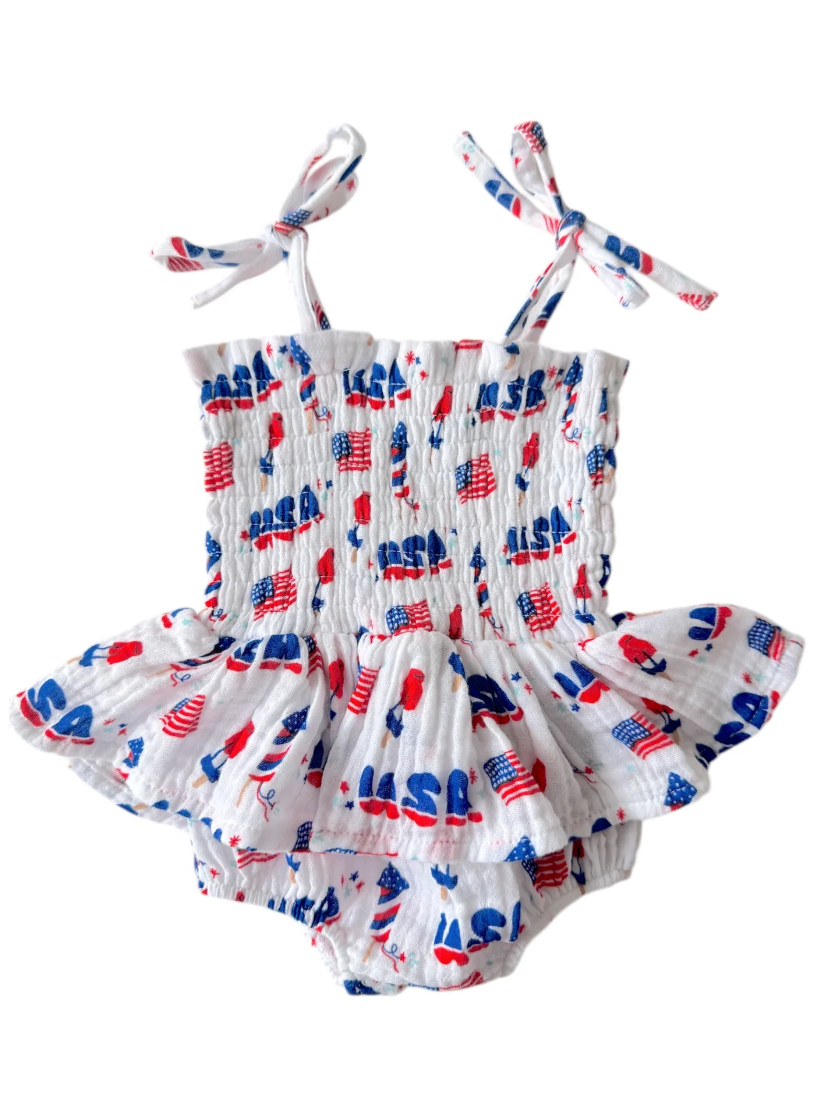 Muslin Smocked Bubble w/ Skirt, 4th of July - Image 2