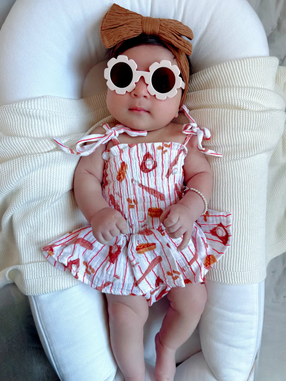 Muslin Smocked Bubble w/ Skirt, Baseball Game - Image 3