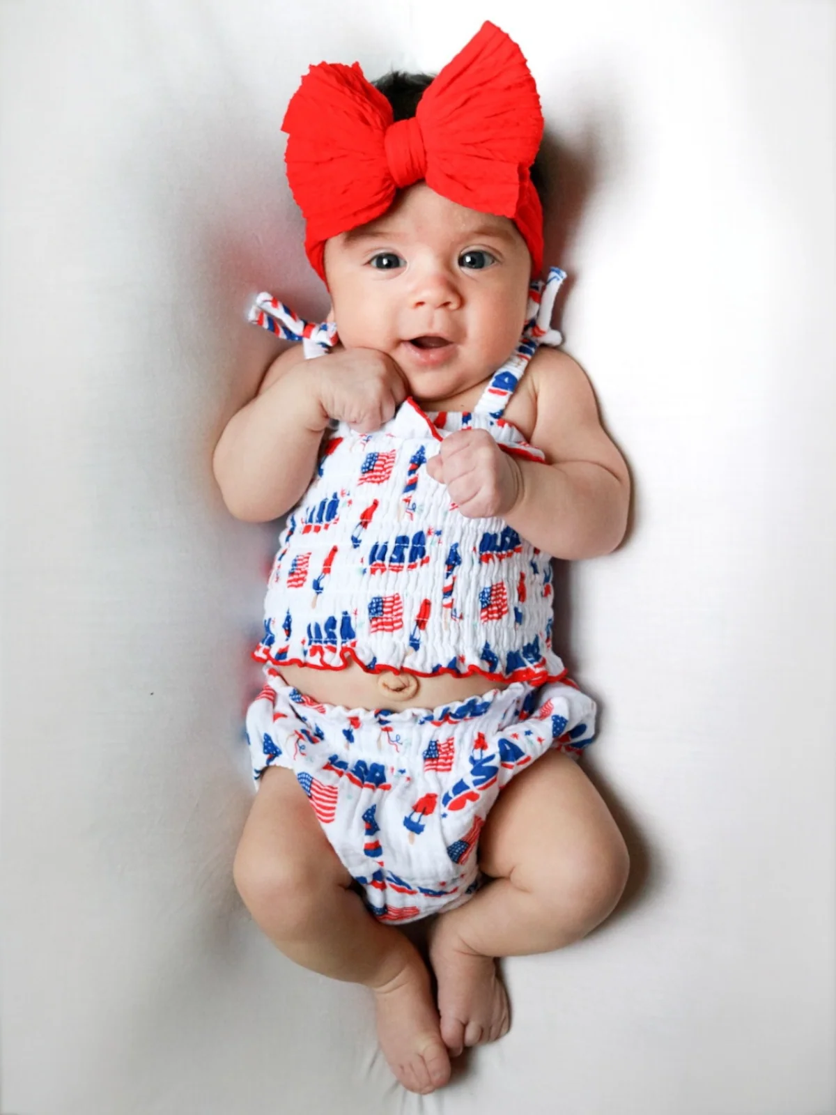 Muslin Smocked Ruffle Top & Bloomer, 4th of July