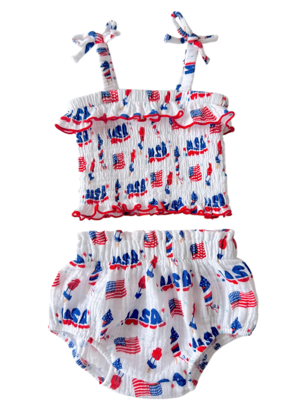 Muslin Smocked Ruffle Top & Bloomer, 4th of July - Image 2