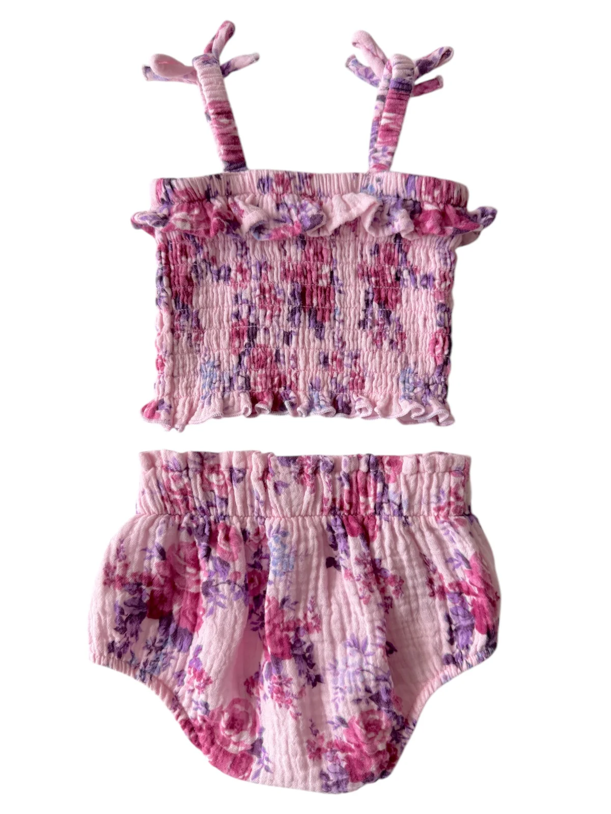 Muslin Smocked Ruffle Top & Bloomer, Violet Rose - Image 3