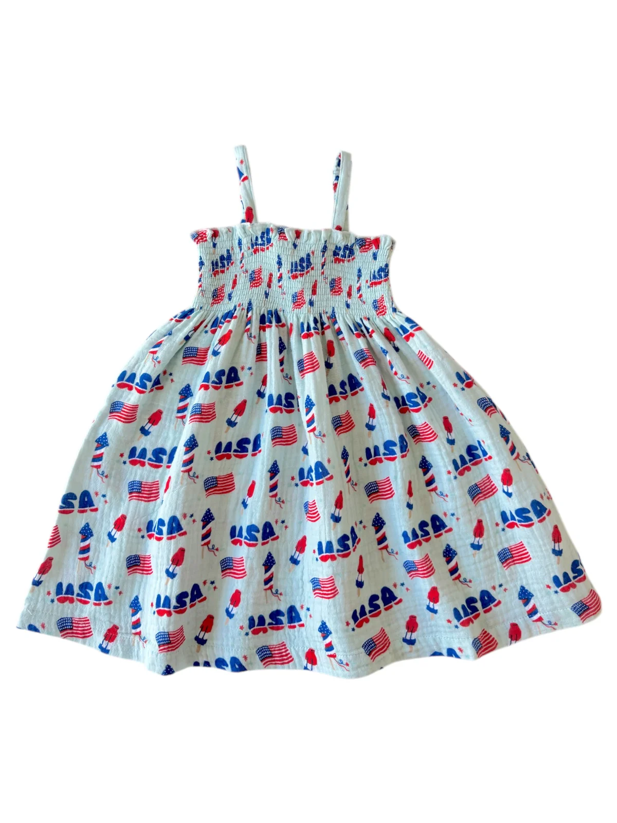 Muslin Smocked Tube Dress, 4th of July Blue - Image 2