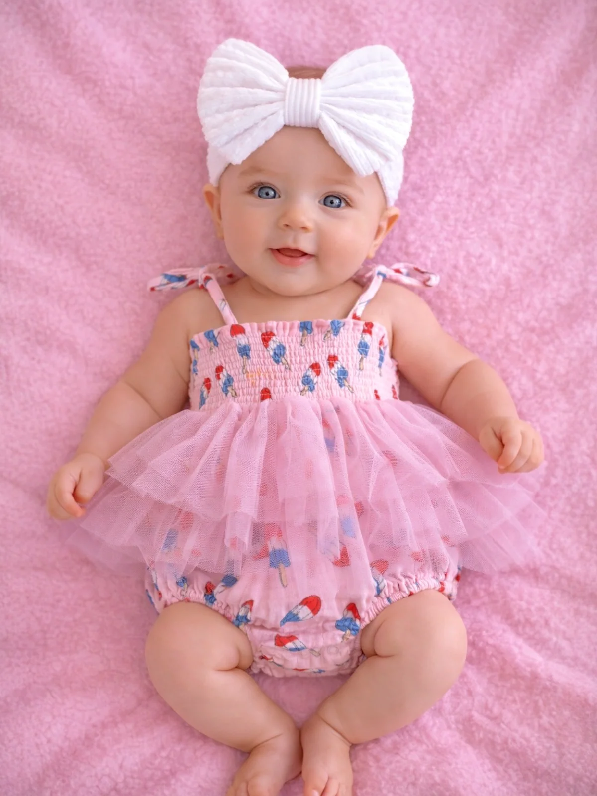 Muslin Tutu Bubble, Pink Red, White & Blue Popsicle