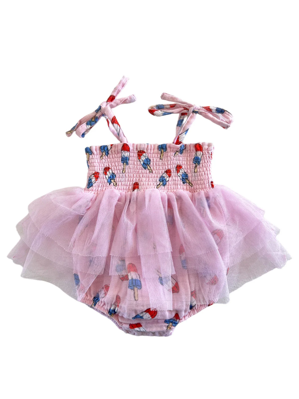 Muslin Tutu Bubble, Pink Red, White & Blue Popsicle - Image 2