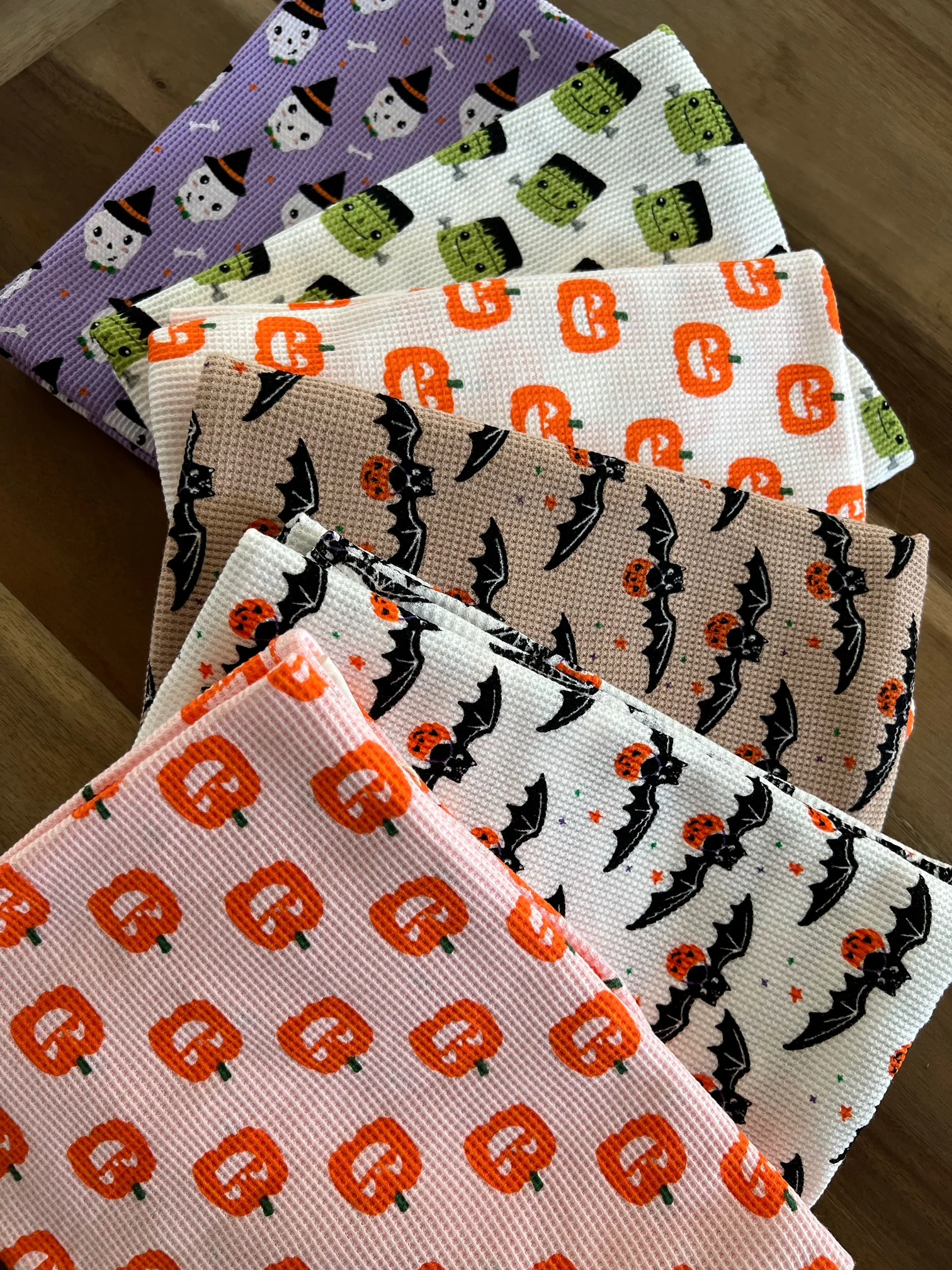 Organic Cotton Waffle Swaddle Blanket, Blush Jack-O-Lantern - Image 2
