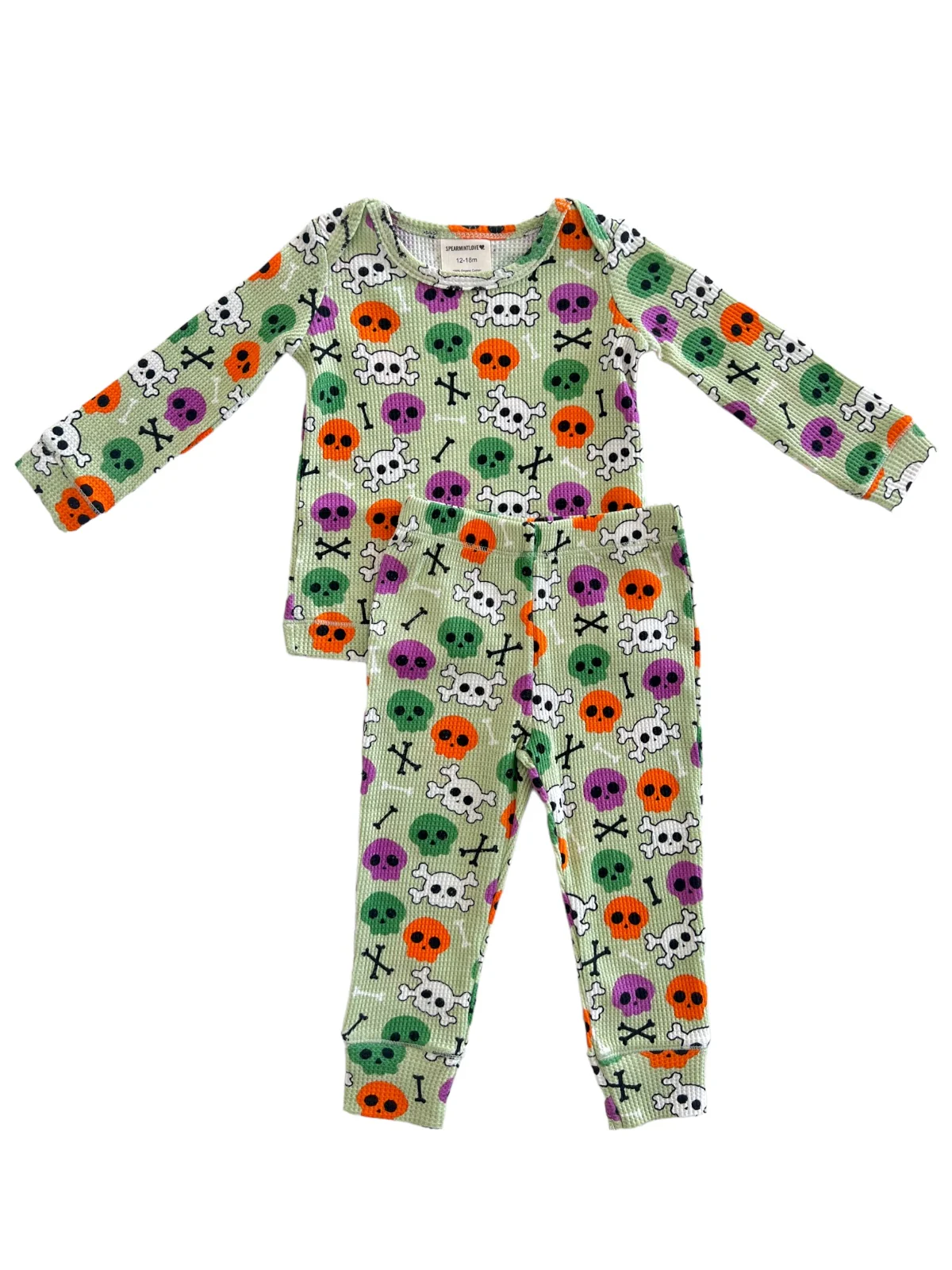 Organic Waffle 2-Piece Set, Candy Skulls Green - Image 2