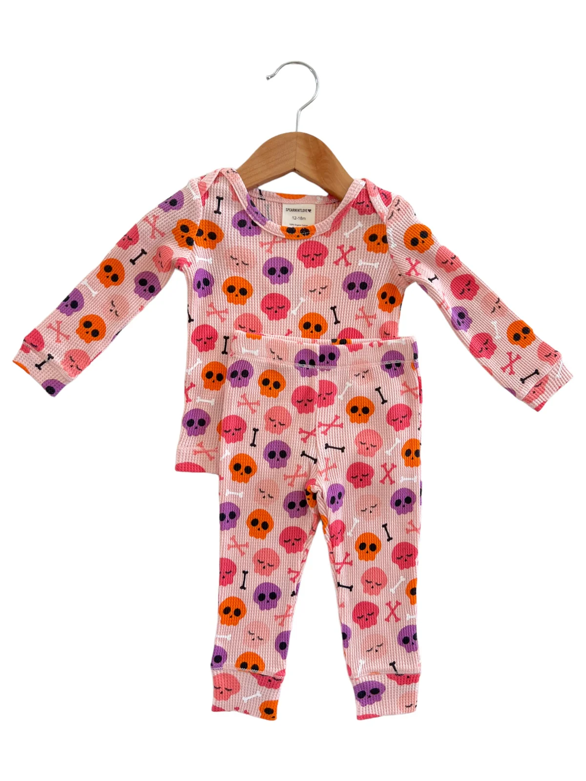 Organic Waffle 2-Piece Set, Candy Skulls Pink - Image 3