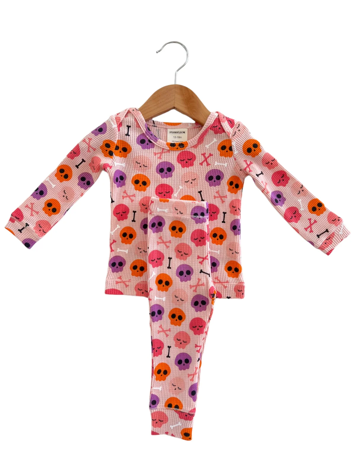 Organic Waffle 2-Piece Set, Candy Skulls Pink - Image 4